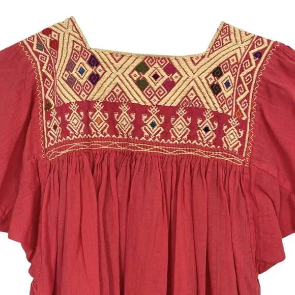 Mexican Embroidered Pink Boho Festival Peasant Top Blouse Size Medium - Picture 2 of 7